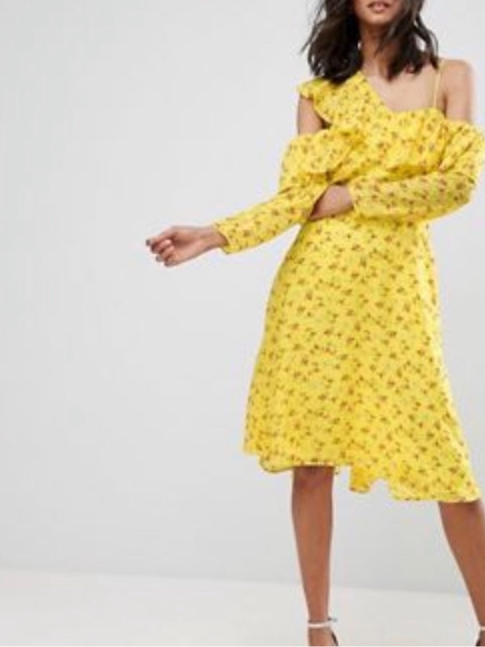 ASOS yellow floral ruffle midi dress size 4